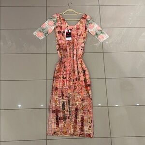 Save The Queen Vibrant Pink and Orange Long Sleeve Dress